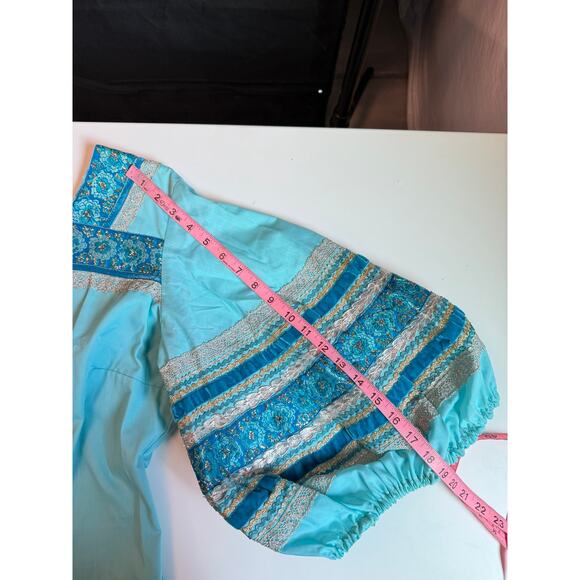 Vintage 70s Desert Flower Turquoise Western Top Circle Skirt Festival Prairie - Picture 14 of 16